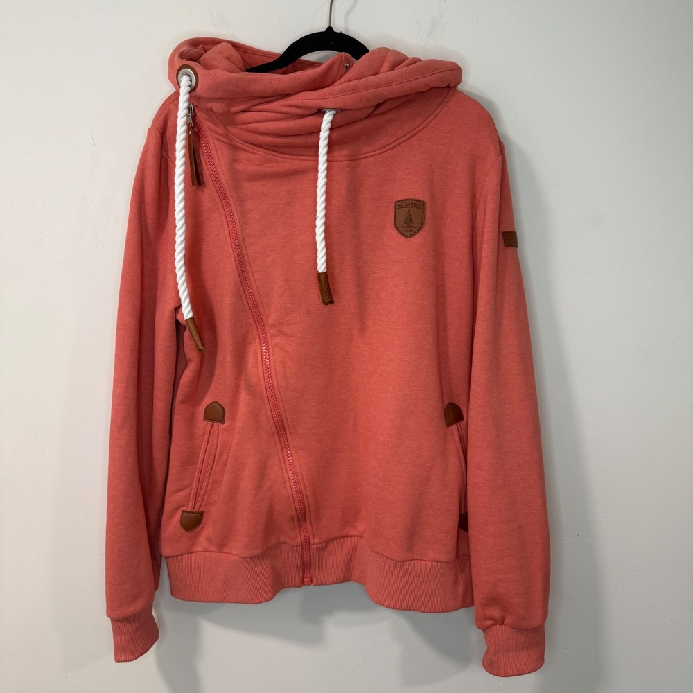 Wanakome Womens Athena Zip Hoodie XL Coral Excellent Asymmetrical Cowl Neck